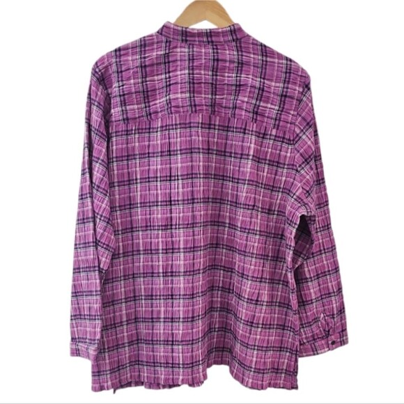 Allison Daley NWT Sz 1X Button Front Plaid Shirt Pink Purple Check Lightweight - Picture 2 of 16